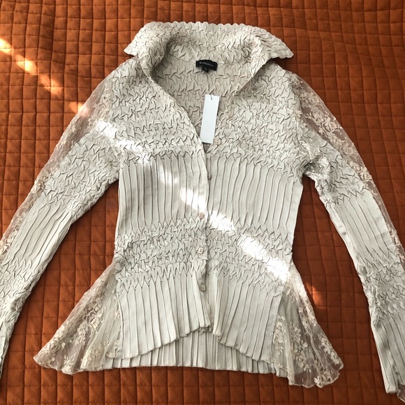 Victorian-esque silk & lace unique detailed blouse - Picture 1 of 6